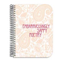 "Embarrassingly Sappy Poetry" journal notebook cover detail: Designer Pamela Barsky's Pink Paisley Floral Pattern.
